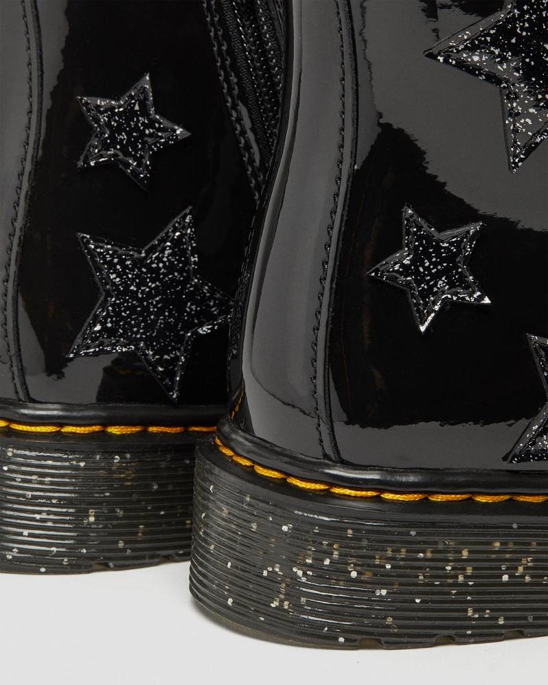 Black Kids' Dr Martens Junior 1460 Glitter Star Patent Lace Up Boots | CA 679PJJ